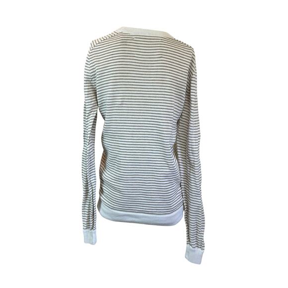 Trovata Women's Cream and Tan Striped Lightweight Cotton Sweater sz S Small Spot - Picture 2 of 8